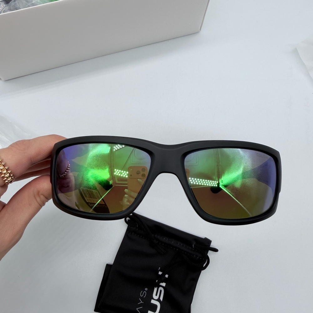 Men's Black Sunglasses with Green Mirror Lenses